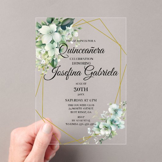 Quinceanera green floral acryl uitnodigingen (Insitu (Draagbaar))