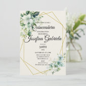 Quinceañera Green floral Invitation (Debout devant)