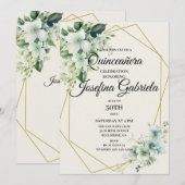 Quinceañera Green floral Invitation (Devant / Derrière)