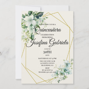 Quinceañera groene bloemen uitnodiging