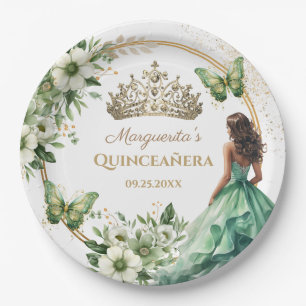 Quinceañera Groene Bloemen Vlinder Gouden Tiara Papieren Bordje