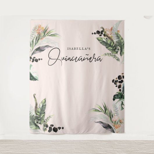 Quinceañera | Groene planten & Terracotta Jungle Wandkleed (Voorkant)