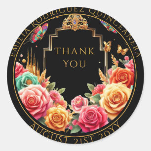 Quinceanera gunstzak Rode Rozen Bloemen Dank u Ronde Sticker