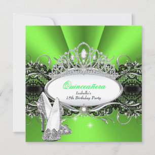 QUINCEANERA Hoge Hakken Limegroene Diamanten Tiara Kaart