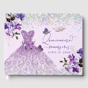 Quinceanera holografische glitter Paarse zoete erw Gastenboek