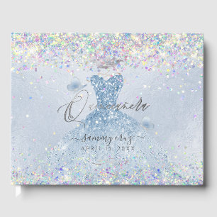 Quinceanera Holographic Confetti Dusty Blue Dress Gastenboek