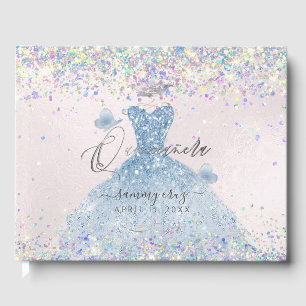 Quinceanera Holographic Confetti Dusty Blue Dress Gastenboek