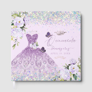 Quinceanera Holographic Confetti Dusty Paars Gastenboek