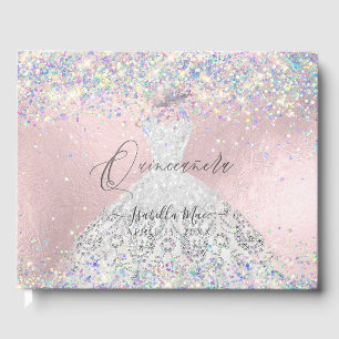 Quinceanera Holographic Confetti White Silver Gastenboek
