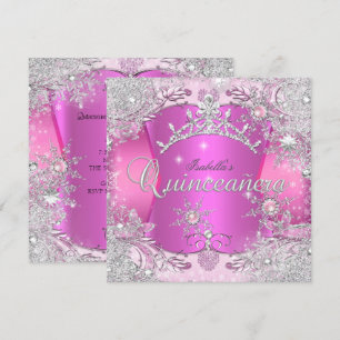 Quinceanera Hot Pink Winter Wonderland Snowflakes Kaart