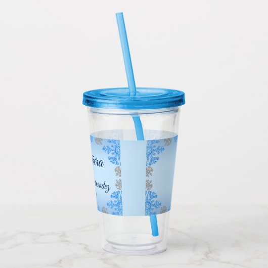 Quinceañera IJsblauw Zilver Winter Sneeuwvlok Acryl Drinkbeker (Links)