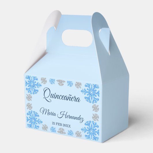 Quinceañera IJsblauw Zilver Winter Sneeuwvlok Bedankdoosjes (Voorkant Zijde)