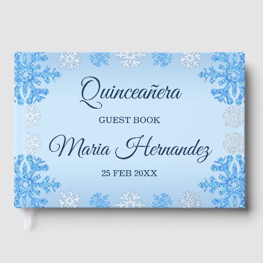 Quinceañera IJsblauw Zilver Winter Sneeuwvlok Gastenboek (Voorkant)