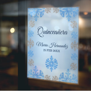 Quinceañera IJsblauw Zilver Winter Sneeuwvlok Raamsticker
