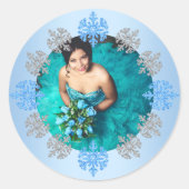 Quinceañera IJsblauw Zilver Winter Sneeuwvlok Ronde Sticker (Voorkant)
