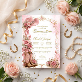 Quinceañera in cowboy-stijl elegante roze en goud kaart