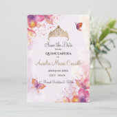 Quinceañera in waterverf met vlinders save the date (Staand voorkant)