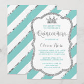 Quinceañera Invitation, Aqua, Silver, Crown Kaart (Voorkant / Achterkant)