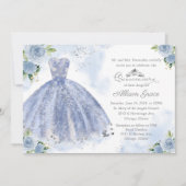 Quinceanera Invitation Argent Léger Bleu Gown (Devant)
