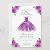 Quinceanera Invitation Argent Purple Floral Gown (Devant)