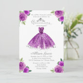 Quinceanera Invitation Argent Purple Floral Gown (Debout devant)