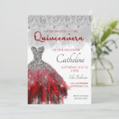 Quinceanera Invitation argent rouge 15e anniversai (Debout devant)