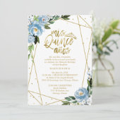 Quinceanera Invitation Bilingue Bleu Or Huile (Debout devant)
