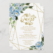 Quinceanera Invitation Bilingue Bleu Or Huile (Devant / Derrière)