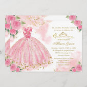 Quinceanera Invitation Bilingue Hot Pink Gown (Devant / Derrière)