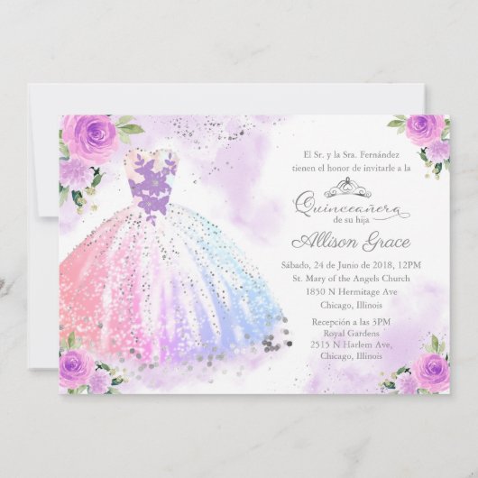Quinceanera Invitation Bilingue Pastel Couleurs (Dos)