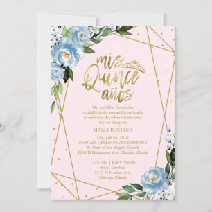 Quinceanera Invitation Bilingue Rose Bleu