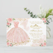 Quinceanera Invitation Bilingue Rose Blush Gown (Debout devant)