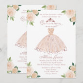 Quinceanera Invitation Bilingue Rose Blush Gown (Devant / Derrière)