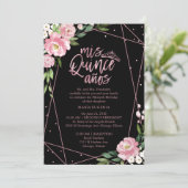 Quinceanera Invitation Bilingue Rose Noir (Debout devant)