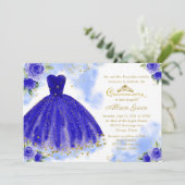 Quinceanera Invitation Bilingue Royal Blue Gown (Debout devant)
