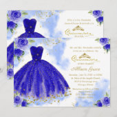 Quinceanera Invitation Bilingue Royal Blue Gown (Devant / Derrière)