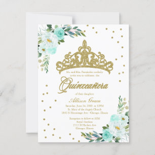 Quinceanera Invitation Bilingue Tiara Turquoise