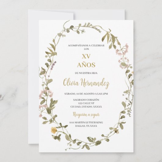 Quinceañera invitation cadre verdoyant (Devant)