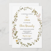 Quinceañera invitation cadre verdoyant (Devant / Derrière)