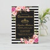 Quinceanera Invitation de la Couronne florale rose (Debout devant)