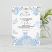Quinceanera Invitation Dusty Blue Robe Papillon (Debout devant)