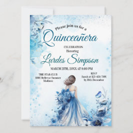 Quinceañera invitation Elegant Blue Kaart