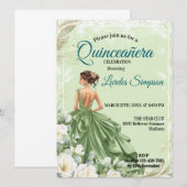 Quinceañera invitation Elegant Green (Devant / Derrière)