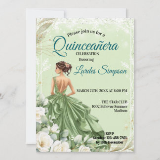 Quinceañera invitation Elegant Green