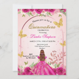 Quinceañera invitation Elegant Pink Kaart