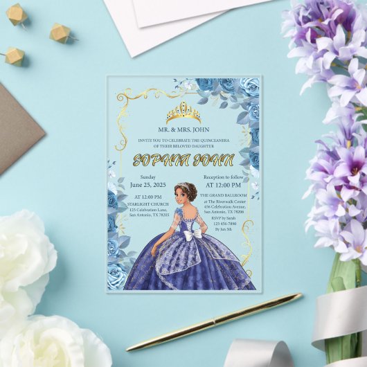 Quinceanera Invitation Emerald Blue robe Acrylique (Insitu (Mariage))