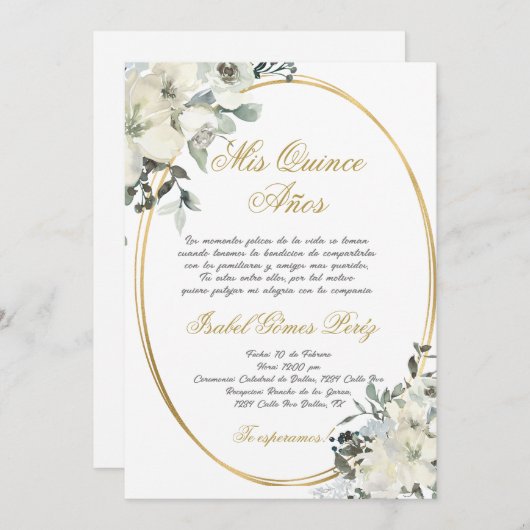 Quinceanera invitation en espagnol (Devant / Derrière)