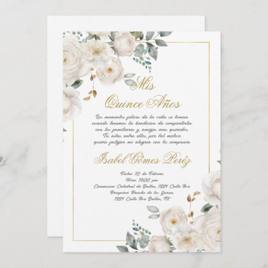 Quinceanera invitation en espagnol (Devant / Derrière)