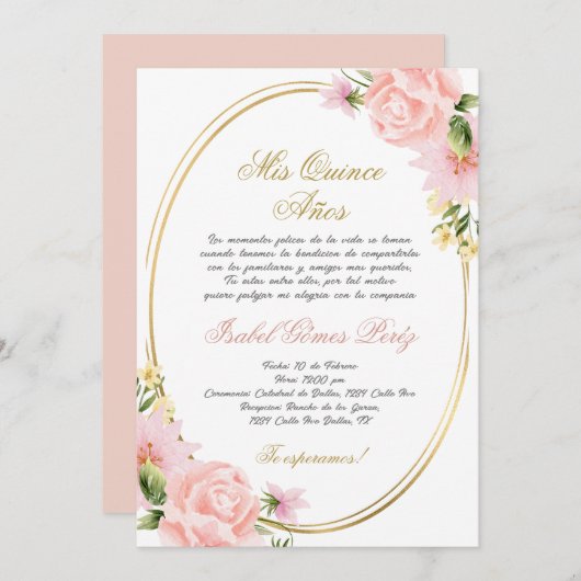 Quinceanera invitation en espagnol (Devant / Derrière)