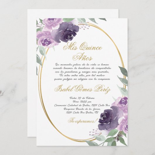 Quinceanera invitation en espagnol (Devant / Derrière)